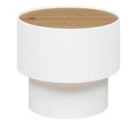 Atmosphera - Table Basse d'Appoint Enola avec Rangement - Blanche et Bois - D 38,5 x H 35 cm, Design Cannelé - pour Salon, Chambre