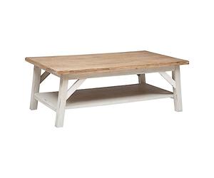 Atmosphera - Table Basse Rectangulaire Olbia Bois et Blanc - 120 x 70 cm - Acacia, Double Plateau de Rangement - pour Salon, Style Bohème