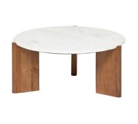 Atmosphera - Table basse ronde en marbre et bois massif NANDA - Blanc
