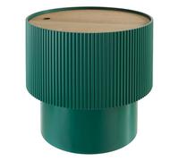 Atmosphera - Table d'Appoint Coffre Enola - Verte et Bois - D 38,5 x H 35 cm - Design Cannelé, Plateau Amovible - pour Salon, Chambre, Bout de Canapé