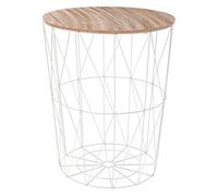 Atmosphera - Table d'Appoint Filaire Kumi - Blanche et Bois - D 47 x H 57 cm - Style Scandinave, Structure Acier - pour Salon, Chambre, Bout de Canapé