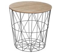Atmosphera - Table d'Appoint Panier Kumi - Noire et Effet Bois, D. 40 x H 41 cm, Rangement Intégré - pour Salon, Chambre, Bout de Canapé