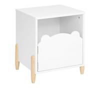 Atmosphera - Table de Chevet Enfant Douceur Blanc L 35,5 x H 40 cm, Porte Design Ourson, Pieds en Pin - pour Chambre, Meuble de Rangement
