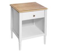 Atmosphera - Table de Chevet Solen, Blanc et Bois, L 45 x P 40 x H 61 cm, 1 Tiroir, Niche de Rangement - pour Chambre, Salon, Meuble d'Appoint