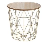 Atmosphera Table d'appoint Kumi métal doré D40 cm H41 cm Plateau bois