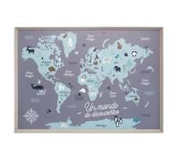 Tableau carte du monde - L 70 x P 3 x H 50.3 cm - Enfant - Bleu G