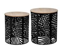 Lot de 2 tables gigognes ""Feuilles"" noir D35cm/39cm - Atmosphera Créateur d'intérieur