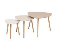Atmosphera - Tables Gigognes Mileo, Lot de 3 - Beige, Pieds Bois, H 45 cm - Table Basse d'Appoint pour Salon, Chambre