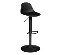 Atmosphera - Tabouret de bar Aiko Noir, style scandinave, hauteur réglable, repose-pieds
