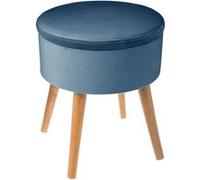 Atmosphera - Tabouret coffre en velours Tess - H. 44 cm - Bleu foncé - Tess Bleu foncé G