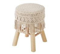 Atmosphera - Tabouret Macramé en coton, pieds en bois naturel, H 42 cm
