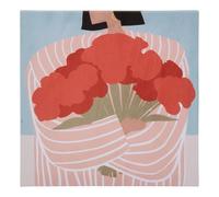 Atmosphera - Toile imprimée Frany 28x28cm bleu - Femme fleur