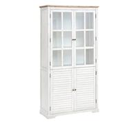 Atmosphera - Vitrine Vaisselier Oblia - Blanc et Acacia, 95 x 190 cm, 4 Portes - Meuble de Rangement Style Campagne pour Salon, Salle à Manger