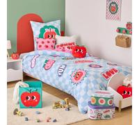 Atmosphera x Cha Cha Pop - Parure de Lit Enfant Pomme d'amour - 140 x 200 cm - 100% Coton 57 Fils/cm² - Housse de Couette et Taie d'oreiller