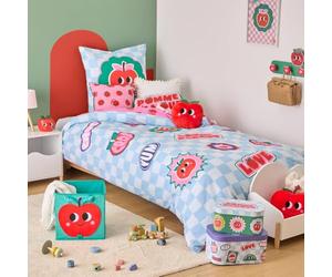 Atmosphera x Cha Cha Pop - Parure de Lit Enfant Pomme d'amour - 140 x 200 cm - 100% Coton 57 Fils/cm² - Housse de Couette et Taie d'oreiller