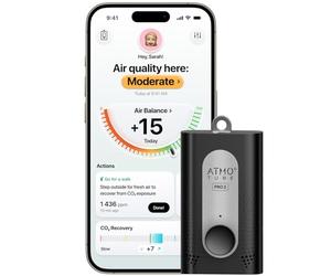 Atmotube PRO 2, Moniteur de qualité de l'air professionnel portable et alimenté par batterie pour usage intérieur et extérieur [Testeur pour PM, CO2, COV, NOx, température, humidité et pression