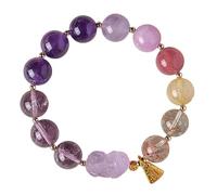 ATMRC Améthyste Cristal Rutilé Lavande Jade Multi-Gemmes Chakra Équilibre Pi Yao Bracelet Feng Shui Richesse Goutte D'or Poids Porte-Bonheur(12MM)