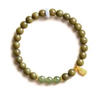 ATMRC Bracelet en bois de santal vert naturel de 6 mm for hommes et femmes, bracelet de perles de jade Hotan en bois de santal Feng Shui porte-bonheur