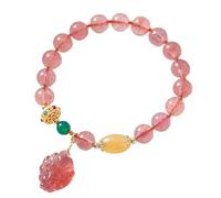 ATMRC Bracelet en cristal de dieu renard à neuf queues de Quartz fraise, pierres précieuses de Chakra Feng Shui, Bracelet en perles de Quartz, Animal de bon augure, porte-bonheur, amulette