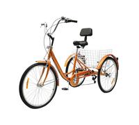 Atnhyruhd Tricycle adulte 24" tricycle 3 roues 6 vitesses pour adulte Trike Cruise avec panier à provisions adulte Tricycle 3 roues Vélo (jaune)