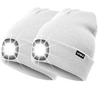 ATNKE 2 Pièces Chaud LED tricoté Chapeau de Bonnet Unisexe avec,USB Rechargeable Chapeau de Course Ultra Lumineux 4 LED Lampe de lumière étanche Multicolore/White