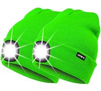 ATNKE 2 Pièces Chaud LED tricoté Chapeau de Bonnet Unisexe avec,USB Rechargeable Chapeau de Course Ultra Lumineux 4 LED Lampe de lumière étanche Multicolore/Fluorescent Green