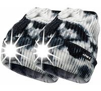 ATNKE 2 Pièces Chaud LED tricoté Chapeau de Bonnet Unisexe avec,USB Rechargeable Chapeau de Course Ultra Lumineux 4 LED Lampe de lumière étanche Multicolore (Tie Dye Noir, Taille Unique)