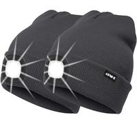 ATNKE 2 Pièces Chaud LED tricoté Chapeau de Bonnet Unisexe avec,USB Rechargeable Chapeau de Course Ultra Lumineux 4 LED Lampe de lumière étanche Multicolore/Noble Gray