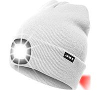 ATNKE 8LED Bonnet Lumineux en Tricot, Capuchon de Lampe-Phare Rechargeable USB et Lampe de signalisation étanche Ultra-Brillante et feu Clignotant Rouge/White