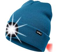 ATNKE 8LED Bonnet Lumineux en Tricot, Capuchon de Lampe-Phare Rechargeable USB et Lampe de signalisation étanche Ultra-Brillante et feu Clignotant Rouge/Peacock Blue