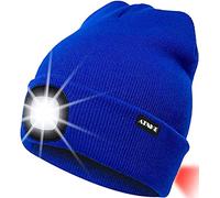ATNKE 8LED Bonnet Lumineux en Tricot, Capuchon de Lampe-Phare Rechargeable USB et Lampe de signalisation étanche Ultra-Brillante et feu Clignotant Rouge/Blue
