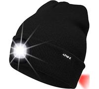 ATNKE 8LED Bonnet Lumineux en Tricot, Capuchon de Lampe-Phare Rechargeable USB et Lampe de signalisation étanche Ultra-Brillante et feu Clignotant Rouge/Black