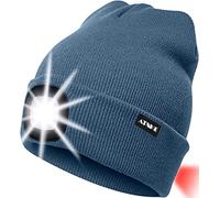 ATNKE 8LED Bonnet Lumineux en Tricot, Capuchon de Lampe-Phare Rechargeable USB et Lampe de signalisation étanche Ultra-Brillante et feu Clignotant Rouge/Shadow Blue