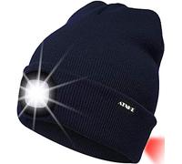 ATNKE 8LED Bonnet Lumineux en Tricot, Capuchon de Lampe-Phare Rechargeable USB et Lampe de signalisation étanche Ultra-Brillante et feu Clignotant Rouge/Navy Blue