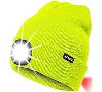 ATNKE 8LED Bonnet Lumineux en Tricot, Capuchon de Lampe-Phare Rechargeable USB et Lampe de signalisation étanche Ultra-Brillante et feu Clignotant Rouge/Fluorescent Yellow