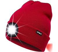 ATNKE 8LED Bonnet Lumineux en Tricot, Capuchon de Lampe-Phare Rechargeable USB et Lampe de signalisation étanche Ultra-Brillante et feu Clignotant Rouge/Red