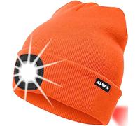 ATNKE 8LED Bonnet Lumineux en Tricot, Capuchon de Lampe-Phare Rechargeable USB et Lampe de signalisation étanche Ultra-Brillante et feu Clignotant Rouge/Bright Orange