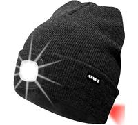 ATNKE 8LED Bonnet Lumineux en Tricot, Capuchon de Lampe-Phare Rechargeable USB et Lampe de signalisation étanche Ultra-Brillante et feu Clignotant Rouge/Dark Grey