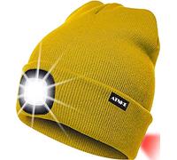 ATNKE 8LED Bonnet Lumineux en Tricot, Capuchon de Lampe-Phare Rechargeable USB et Lampe de signalisation étanche Ultra-Brillante et feu Clignotant Rouge/Yellow