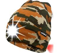 ATNKE 8LED Bonnet Lumineux en Tricot, Capuchon de Lampe-Phare Rechargeable USB et Lampe de signalisation étanche Ultra-Brillante et feu Clignotant Rouge/Camouflage Yellow