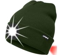 ATNKE 8LED Bonnet Lumineux en Tricot, Capuchon de Lampe-Phare Rechargeable USB et Lampe de signalisation étanche Ultra-Brillante et feu Clignotant Rouge/Dark Army Green