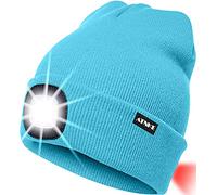 ATNKE 8LED Bonnet Lumineux en Tricot, Capuchon de Lampe-Phare Rechargeable USB et Lampe de signalisation étanche Ultra-Brillante et feu Clignotant Rouge/Light Blue