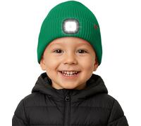ATNKE Enfants LED Bonnet Lampe Frontale Polaire Doublé, USB Rechargeable 4 LED Course Chapeau Lumière Mains Libres Headlamp Hiver Chaud Tricot Bonnet Cadeaux pour Garçons et Filles/Green