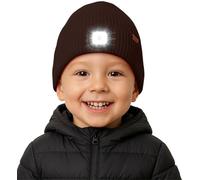 ATNKE Enfants LED Bonnet Lampe Frontale Polaire Doublé, USB Rechargeable 4 LED Course Chapeau Lumière Mains Libres Headlamp Hiver Chaud Tricot Bonnet Cadeaux pour Garçons et Filles