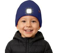 ATNKE Enfants LED Bonnet Lampe Frontale Polaire Doublé, USB Rechargeable 4 LED Course Chapeau Lumière Mains Libres Headlamp Hiver Chaud Tricot Bonnet Cadeaux pour Garçons et Filles/Light Navy Blue