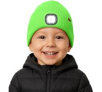 ATNKE Enfants LED Bonnet Lampe Frontale Polaire Doublé, USB Rechargeable 4 LED Course Chapeau Lumière Mains Libres Headlamp Hiver Chaud Tricot Bonnet Cadeaux pour Garçons et Filles/Fluorescent Green