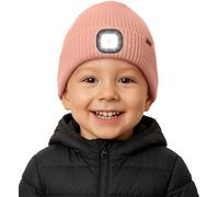 ATNKE Enfants LED Bonnet Lampe Frontale Polaire Doublé, USB Rechargeable 4 LED Course Chapeau Lumière Mains Libres Headlamp Hiver Chaud Tricot Bonnet Cadeaux pour Garçons et Filles/Skin Pink