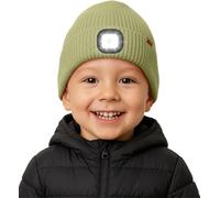 ATNKE Enfants LED Bonnet Lampe Frontale Polaire Doublé, USB Rechargeable 4 LED Course Chapeau Lumière Mains Libres Headlamp Hiver Chaud Tricot Bonnet Cadeaux pour Garçons et Filles/Army Green