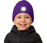 ATNKE Enfants LED Bonnet Lampe Frontale Polaire Doublé, USB Rechargeable 4 LED Course Chapeau Lumière Mains Libres Headlamp Hiver Chaud Tricot Bonnet Cadeaux pour Garçons et Filles/Purple