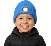 ATNKE Enfants LED Bonnet Lampe Frontale Polaire Doublé, USB Rechargeable 4 LED Course Chapeau Lumière Mains Libres Headlamp Hiver Chaud Tricot Bonnet Cadeaux pour Garçons et Filles/Peacock Blue